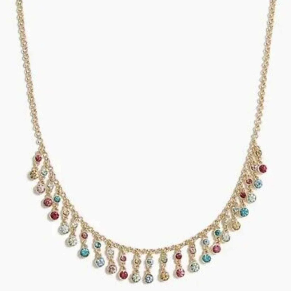 J. Crew Gold Tone Multicolor Crystal Fringe‎ Dangle Statement Necklace NEW